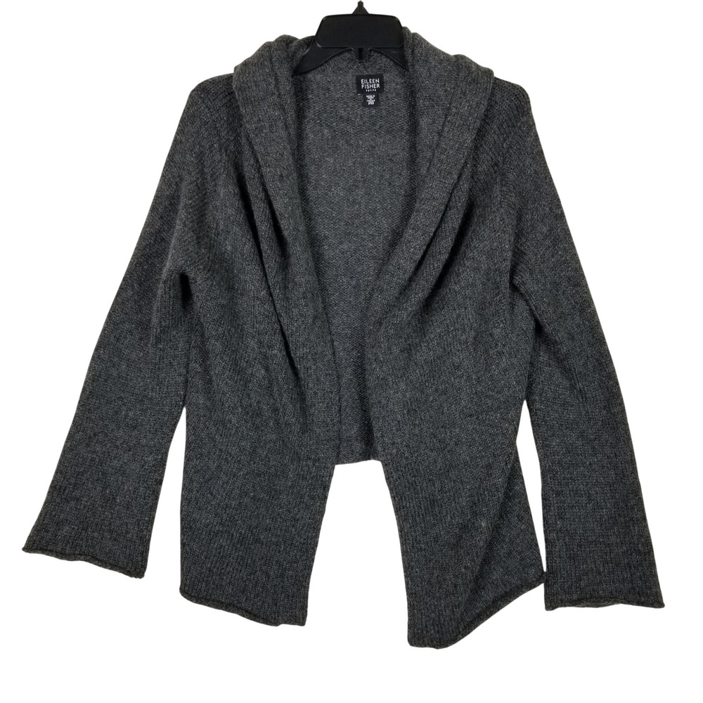 Eileen Fisher Cardigan Womens PM Grey Wool Mohair Shawl Collar Open Front‎ Knit